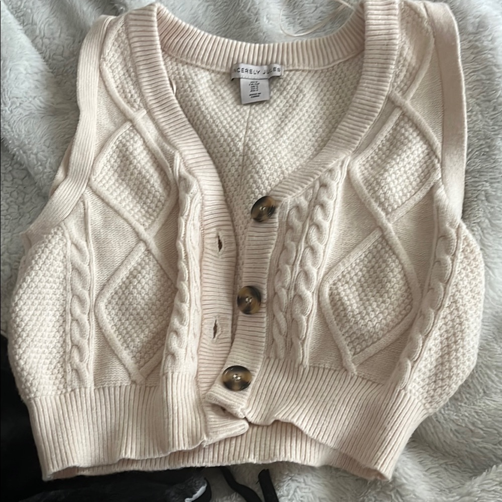 Cream Cable Knit Sweater Vest